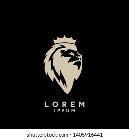 lion head logo with crown and gold color logo icon designs vector illustration