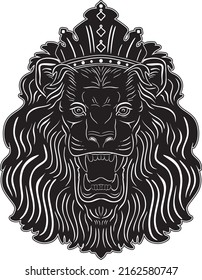 lion head logo with crown handmade silhouette black outline