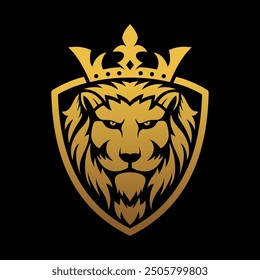 lion head logo with crown and shield vector