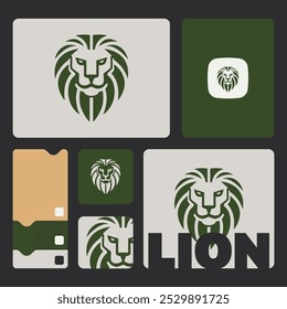 Lion head logo design. Abstract wild animal emblem, Modern lion silhouette logo. Vector illustration template, Wild animal logo.