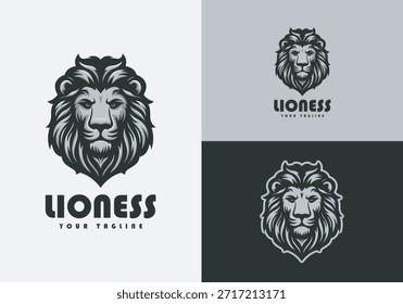 Diseño del logotipo de la cabeza del león. Diseño de ilustración de icono de Vector de emblema de león