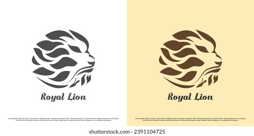 Lion head logo design illustration. Silhouette shadow head face wild predator animal lion character  pride wisdomm embrace wise crest. Creative simple brave angry subtle abstract flat icon symbol.