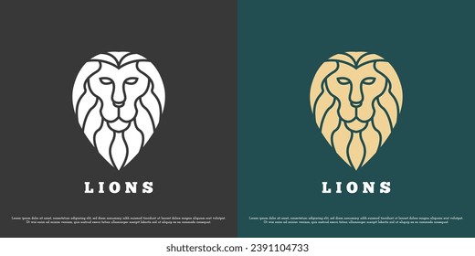 Ilustración de diseño del logotipo de la cabeza de león. Silhouette de la cabeza de un león, rey de la selva, animal salvaje, carnívoro, depredador, estiércol, mamífero, colmillos, garras, pelos. Sencillo emperador de símbolos planos minimalista