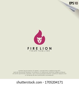 Lion Head Logo Design Isolated In Fire Vector Template