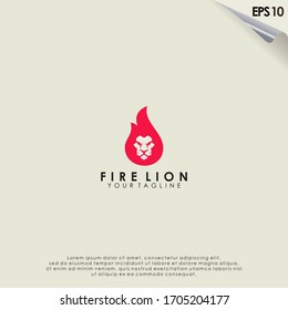 Lion Head Logo Design Isolated In Fire Vector Template