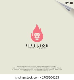 Lion Head Logo Design Isolated In Fire Vector Template