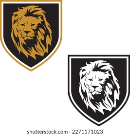 lion head logo design. lion king. lion with shield, lion logo design premium vector