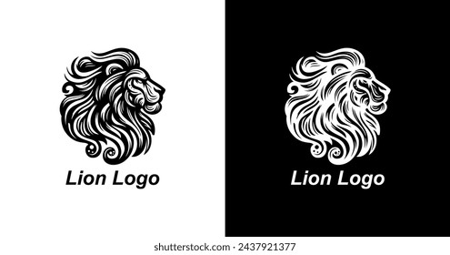 lion head logo design with long hair in side view