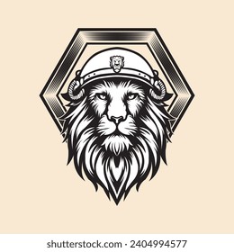 Logo-Design mit Löwenkopf und Schwert-Elemente