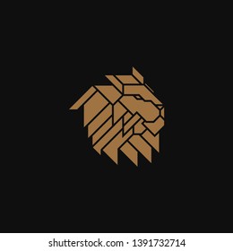 Lion Head Logo Design Template. Gold emblem vector isolated on black background