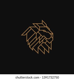 Lion Head Logo Design Template. Gold emblem vector isolated on black background