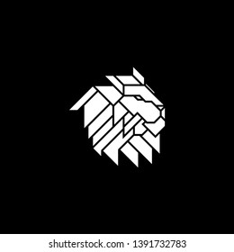Lion Head Logo Design Template. Emblem vector isolated on black background