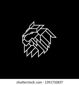 Lion Head Logo Design Template. Emblem vector isolated on black background
