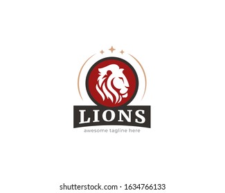 Lion head logo design template. Lion mascot logo vector illustration