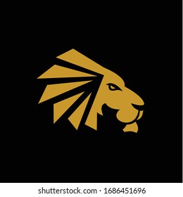 Lion head logo design template. Vector illustrations on black background