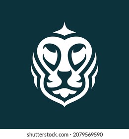 Plantilla de diseño del logotipo de la cabeza de león. Ilustración vectorial. Icono de identidad de marca king premium