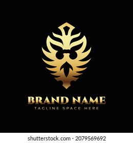 Plantilla de diseño del logotipo de la cabeza de león. Ilustración vectorial. Icono de identidad de marca king premium