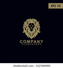 Lion Head Logo Design Vector Template With Luxury Gold Colour