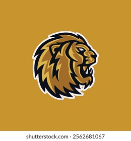 Lion head logo design vector illustration, Elegant lion head logo on gold background