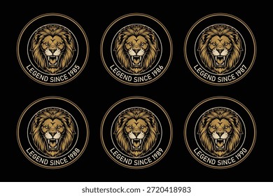 Diseños de logotipo de cabeza de león con leyenda desde el texto en negro