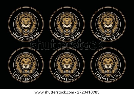 Lion head logo designs with legend since text on black