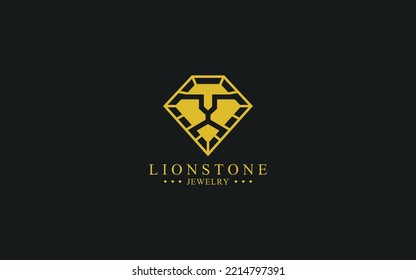 Lion head logo form diamond symbols in gold color	
