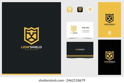 Lion head logo formed shield symbol in gold color