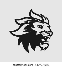 Lion head logo gaming esport in black and white