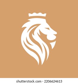 Lion head logo icon. Royal gold crown badge symbol. Premium king animal sign. Vector illustration.
