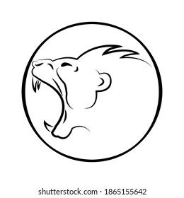 Lion head logo. Image of a lion's head with black lines on a white background. Linear lion logo. Black and white.
