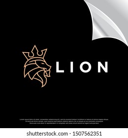 lion head logo. line art design. vector icon illustration