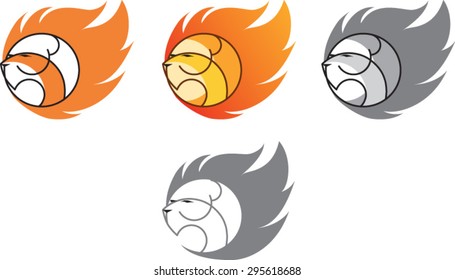 lion head logo, with mane looking like fire