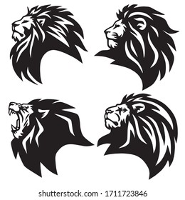 Lion Head Logo Mascot Set Collection. Premium Design Vector Black and White Illustration Icon