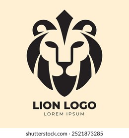 Lion Head logo minimalist template with abstract geometric line art icon logogram concept