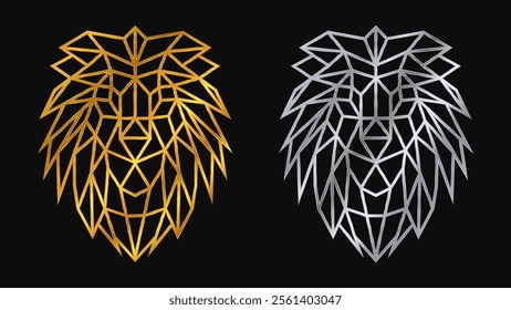Lion head logo. Polygon pattern. Line art. Vector illustration