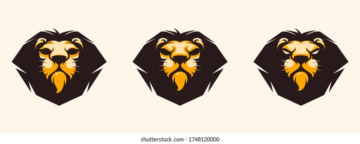 Lion head logo set. Design element for company logo, label, emblem, apparel or other merchandise. Scalable and editable Vector illustration