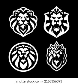Lion head logo set on dark background. Lion head silhouette collection. Vector illustration