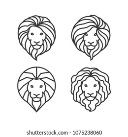 Lion head logo set - vector illustrations, emblem design on white background.