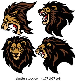 Lion Head Logo Set Vector Sport Esport Mascot Illustration Design