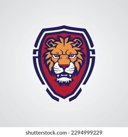 Lion head logo shield design vector template. Lion head logotype.