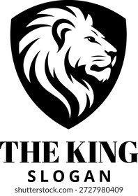 Logotipo de cabeza de león con escudo y texto