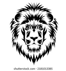 Lion head logo silhouette. Hipster emblem for t shirt design. Black vintage tattoo. Mascot for sport game team. Vector illustration.