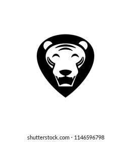 lion head logo simple animal point shape mane in black color fun icon or design template