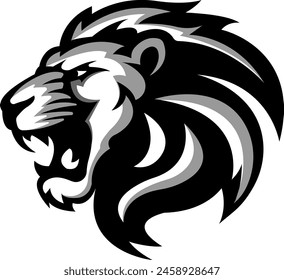 lion head logo, simple logo in black and white