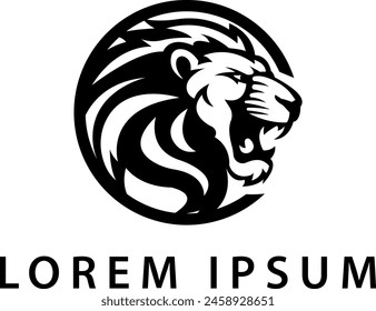 lion head logo, simple logo in black and white