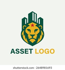 Lion Head Logo with Skyline Crown and Red Star – Symbol of Authority and Urban Power