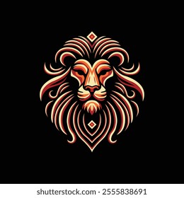 Lion Head Logo Stylized Mane With Geometric Patterns Majestic Expression And Regal Pose. Perfect For Modern Branding. Vector Logo Illustrations.