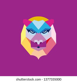 Lion Head Logo Symbol Design Illustration. Colorful Tiny Animal Silhouette with Modern Typography. Isolated