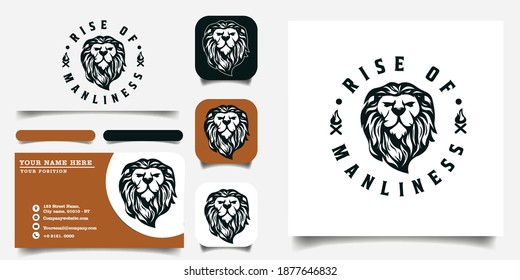 lion head logo template and business card Premium Vector