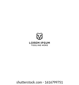Lion head logo template design in outline style. Vector illustration.